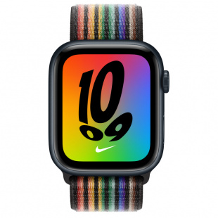 Apple Watch Series 8 // 45мм GPS // Корпус из алюминия цвета "темная ночь", спортивный браслет Nike цвета Pride Edition
