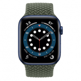 Apple Watch Series 6 // 40мм GPS + Cellular // Корпус из алюминия синего цвета, плетёный монобраслет цвета «Зелёные холмы»