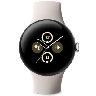 Google Pixel Watch 2, Wi-Fi+Cellular, серебристый корпус, спортивный ремешок бежевого цвета (Porcelain)