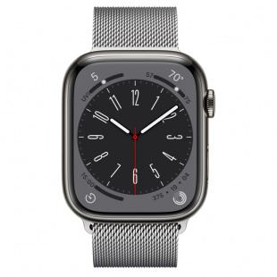 Apple Watch Series 8 // 41мм GPS + Cellular // Корпус из нержавеющей стали графитового цвета, миланский сетчатый браслет серебристого цвета