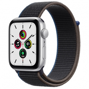 Apple Watch SE // 40мм GPS // Корпус из алюминия серебристого цвета, спортивный браслет угольного цвета (2020)