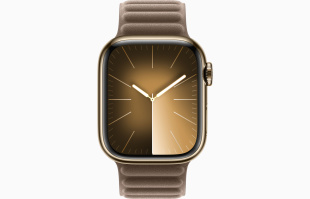 Apple Watch Series 9 // 41мм GPS+Cellular // Корпус из нержавеющей стали золотого цвета, браслет серо-коричневого цвета, размер S/M