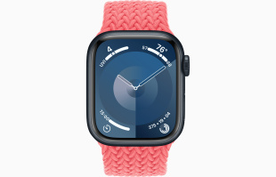 Apple Watch Series 9 // 45мм GPS+Cellular // Корпус из алюминия цвета "темная ночь", плетёный монобраслет цвета "розовая гуава"