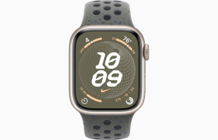 Apple Watch Series 9 // 45мм GPS+Cellular // Корпус из алюминия цвета "сияющая звезда", спортивный ремешок Nike цвета "карго хаки"