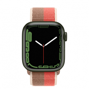 Apple Watch Series 7 // 41мм GPS // Корпус из алюминия зеленого цвета, спортивный браслет цвета «розовый помело/миндальный»