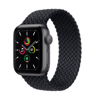 Apple Watch SE // 44мм GPS // Корпус из алюминия цвета «серый космос», плетёный монобраслет угольного цвета (2020)