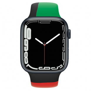 Apple Watch Series 7 // 41мм GPS // Корпус из алюминия цвета «тёмная ночь», спортивный ремешок цвета «Black Unity»