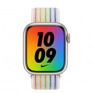 Apple Watch Series 7 // 41мм GPS + Cellular // Корпус из алюминия цвета «сияющая звезда», спортивный браслет Nike радужного цвета