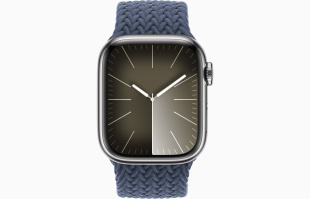 Apple Watch Series 9 // 45мм GPS+Cellular // Корпус из нержавеющей стали серебристого цвета, плетёный монобраслет цвета "штормовой синий"