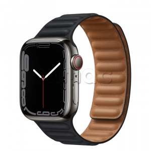 Купить Apple Watch Series 7 // 41мм GPS + Cellular // Корпус из нержавеющей стали графитового цвета, кожаный браслет цвета «тёмная ночь», размер ремешка S/M