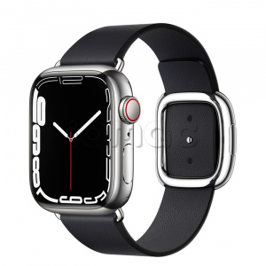 Купить Apple Watch Series 7 // 41мм GPS + Cellular // Корпус из нержавеющей стали серебристого цвета, ремешок цвета «тёмная ночь» с современной пряжкой (Modern Buckle), размер ремешка L