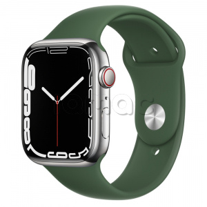 Купить Apple Watch Series 7 // 45мм GPS + Cellular // Корпус из нержавеющей стали серебристого цвета, спортивный ремешок цвета «зелёный клевер»