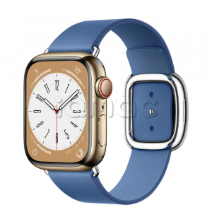 Купить Apple Watch Series 8 // 41мм GPS + Cellular // Корпус из нержавеющей стали золотого цвета, ремешок лазурного цвета с современной пряжкой (Modern Buckle), размер ремешка S