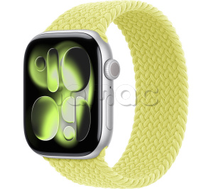 Купить Apple Watch Series 11 // 42мм GPS // Корпус из алюминия серебристого цвета, плетеный монобраслет цвета "неоновый желтый"
