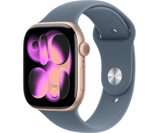 Apple Watch Series 11 // 42мм GPS // Корпус из алюминия цвета "розовое золото", спортивный ремешок цвета "якорный синий"