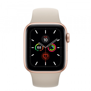 Купить Apple Watch Series 5 // 40мм GPS + Cellular // Корпус из алюминия золотого цвета, спортивный ремешок бежевого цвета