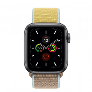 Купить Apple Watch Series 5 // 40мм GPS + Cellular // Корпус из титана цвета «серый космос», спортивный браслет цвета «верблюжья шерсть»