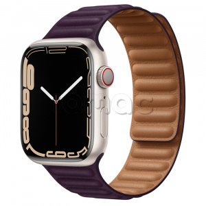 Купить Apple Watch Series 7 // 45мм GPS + Cellular // Корпус из алюминия цвета «сияющая звезда», кожаный браслет цвета «тёмная вишня», размер ремешка S/M