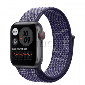 Купить Apple Watch SE // 40мм GPS + Cellular // Корпус из алюминия цвета «серый космос», спортивный браслет Nike светло-лилового цвета (2020)