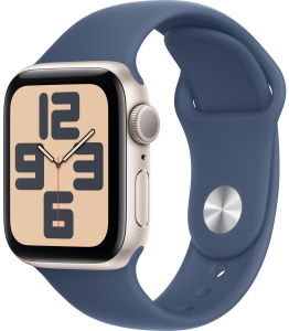 Apple Watch SE // 44мм GPS (Custom) // Корпус из алюминия цвета «сияющая звезда», спортивный ремешок цвета «деним» (2024)