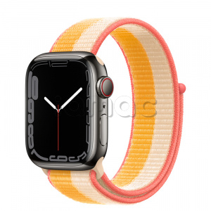 Купить Apple Watch Series 7 // 41мм GPS + Cellular // Корпус из нержавеющей стали графитового цвета, спортивный браслет цвета «спелый маис/белый»