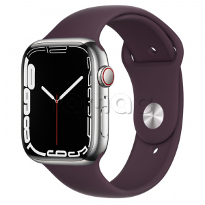 Купить Apple Watch Series 7 // 45мм GPS + Cellular // Корпус из нержавеющей стали серебристого цвета, спортивный ремешок цвета «тёмная вишня»