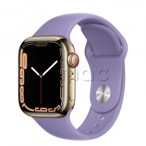 Купить Apple Watch Series 7 // 45мм GPS + Cellular // Корпус из нержавеющей стали золотого цвета, спортивный ремешок цвета «английская лаванда»