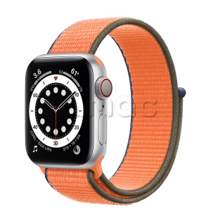 Купить Apple Watch Series 6 // 40мм GPS + Cellular // Корпус из алюминия серебристого цвета, спортивный браслет цвета «Кумкват»