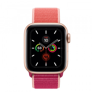Купить Apple Watch Series 5 // 40мм GPS + Cellular // Корпус из алюминия золотого цвета, спортивный браслет цвета «сочный гранат»