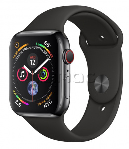 Купить Apple Watch Series 4 // 40мм GPS + Cellular // Корпус из нержавеющей стали цвета "чёрный космос", спортивный ремешок чёрного цвета (MTUN2)
