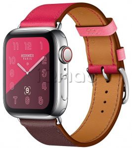Apple Watch Series 4 Hermès // 40мм GPS + Cellular // Корпус из  нержавеющей стали, ремешок Single Tour из кожи Swift цветов  Bordeaux/Rose Extrême/Rose Azalée
