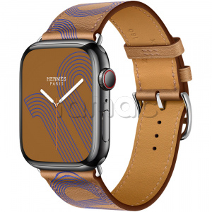 Купить Apple Watch Series 7 Hermès // 45мм GPS + Cellular // Корпус из нержавеющей стали цвета «черный космос», ремешок Single Tour Circuit H цвета Biscuit/Bleu Électrique