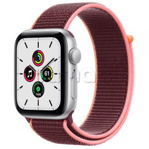 Купить Apple Watch SE // 44мм GPS // Корпус из алюминия серебристого цвета, спортивный браслет сливового цвета (2020)
