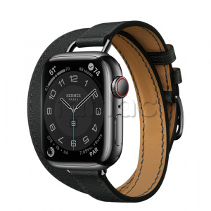 Купить Apple Watch Series 7 Hermès // 41мм GPS + Cellular // Корпус из нержавеющей стали цвета «черный космос», ремешок Double Tour Attelage цвета Noir