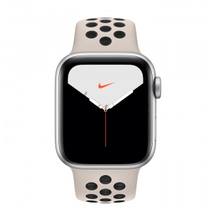 Купить Apple Watch Series 5 // 40мм GPS + Cellular // Корпус из алюминия серебристого цвета, спортивный ремешок Nike цвета «песчаная пустыня/чёрный»
