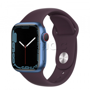 Купить Apple Watch Series 7 // 41мм GPS + Cellular // Корпус из алюминия синего цвета, спортивный ремешок цвета «тёмная вишня»