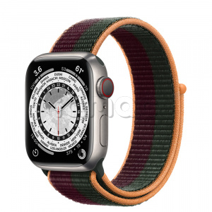 Купить Apple Watch Series 7 // 41мм GPS + Cellular // Корпус из титана, спортивный браслет цвета «тёмная вишня/зелёный лес»