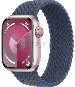Купить Apple Watch Series 9 // 45мм GPS+Cellular // Корпус из алюминия розового цвета, плетёный монобраслет цвета "штормовой синий"