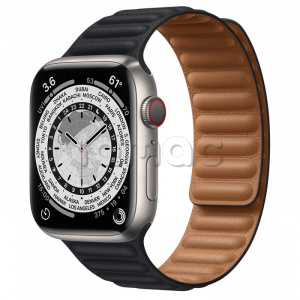 Купить Apple Watch Series 7 // 45мм GPS + Cellular // Корпус из титана, кожаный браслет цвета «тёмная ночь», размер ремешка M/L