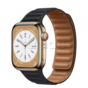 Купить Apple Watch Series 8 // 41мм GPS + Cellular // Корпус из нержавеющей стали золотого цвета, кожаный браслет цвета "темная ночь", размер ремешка M/L
