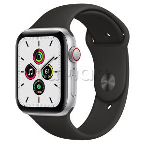 Купить Apple Watch SE // 44мм GPS + Cellular // Корпус из алюминия серебристого цвета, спортивный ремешок чёрного цвета (2020)