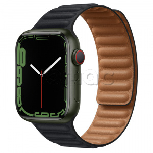 Купить Apple Watch Series 7 // 45мм GPS + Cellular // Корпус из алюминия зеленого цвета, кожаный браслет цвета «тёмная ночь», размер ремешка S/M