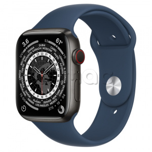 Купить Apple Watch Series 7 // 45мм GPS + Cellular // Корпус из титана цвета «черный космос», спортивный ремешок цвета «синий омут»