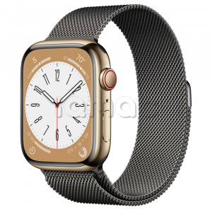 Купить Apple Watch Series 8 // 45мм GPS + Cellular // Корпус из нержавеющей стали золотого цвета, миланский сетчатый браслет графитового цвета