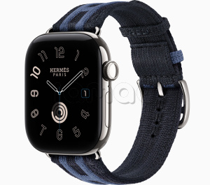 Купить Apple Watch Hermès Series 12 // 42мм GPS+Cellular // Корпус из титана серебристого цвета, ремешок Rocabar Club цвета Bleu Nuit/Bleu Brighton
