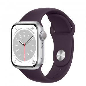 Apple Watch Series 8 // 41мм GPS // Корпус из алюминия серебристого цвета, спортивный ремешок цвета "бузина"