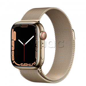 Купить Apple Watch Series 7 // 41мм GPS + Cellular // Корпус из нержавеющей стали золотого цвета, миланский сетчатый браслет золотого цвета