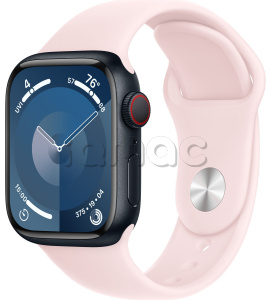 Купить Apple Watch Series 9 // 45мм GPS+Cellular // Корпус из алюминия цвета "темная ночь", спортивный ремешок светло-розового цвета