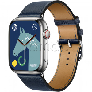 Купить Apple Watch Series 8 Hermès // 45мм GPS + Cellular // Корпус из нержавеющей стали серебристого цвета, ремешок Single Tour цвета Navy