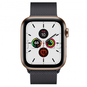 Купить Apple Watch Series 5 // 44мм GPS + Cellular // Корпус из нержавеющей стали золотого цвета, миланский сетчатый браслет цвета «чёрный космос»